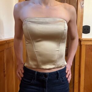 Aritzia Gold Strapless Satin Crop Top